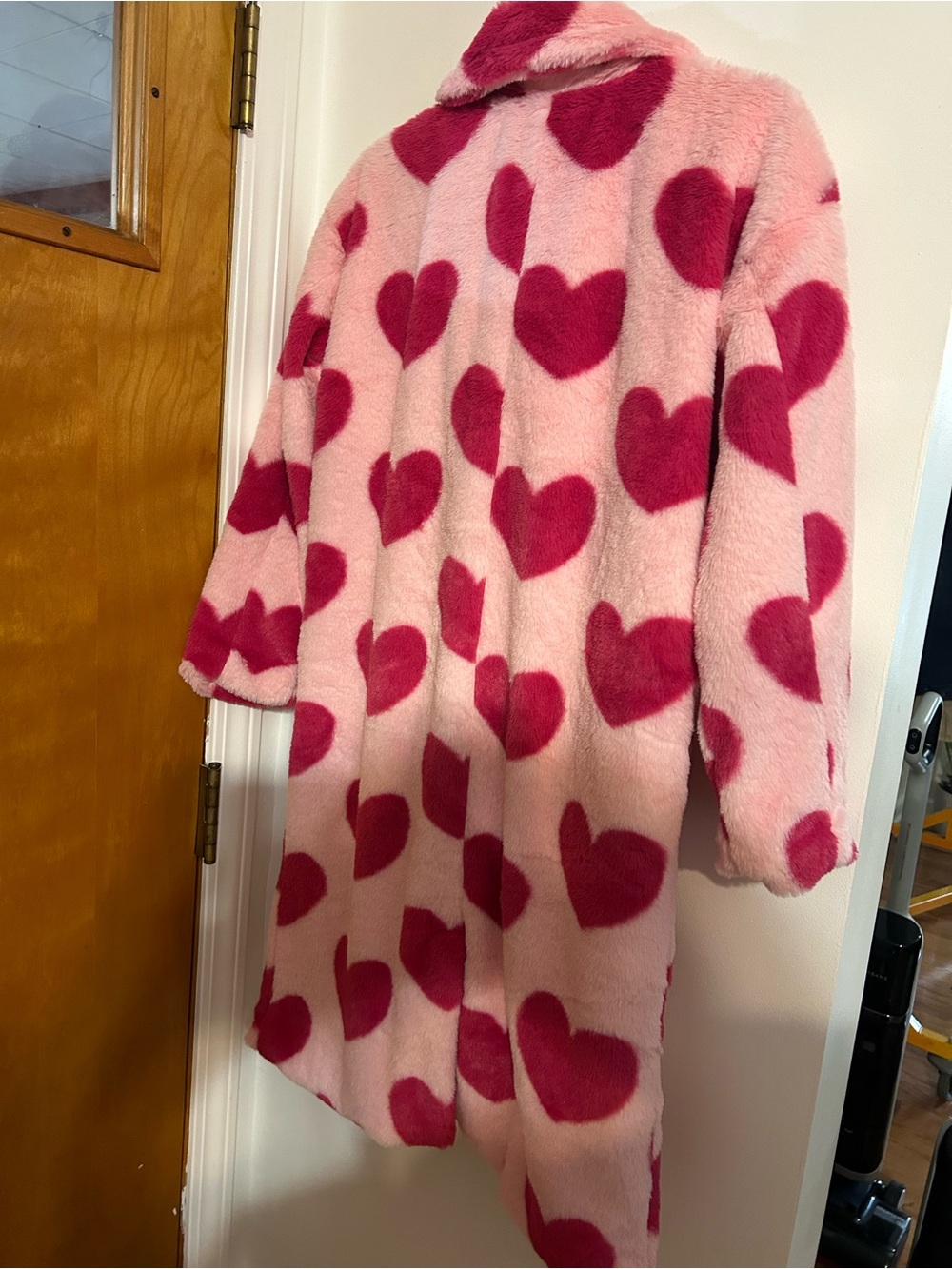 Buddy Love Pink Faux Fur Coat with Dark Pink Heart Print - Picture 10 of 10